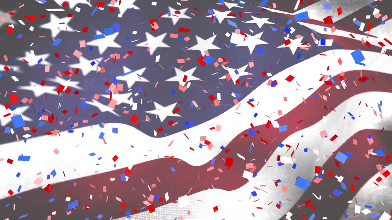 American flag with confetti