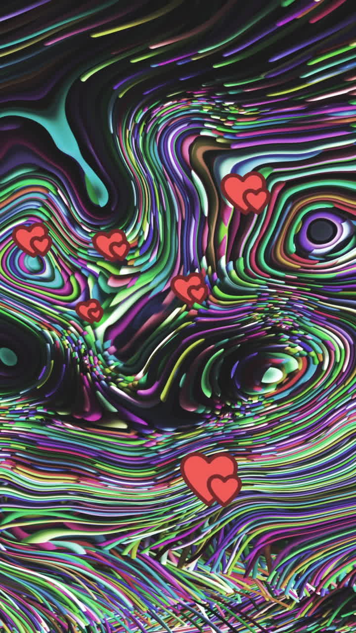 Animazione di cuori rossi che si muovono su sfondo a strisce