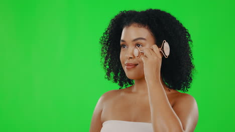 beauty, green screen and face of woman with roller