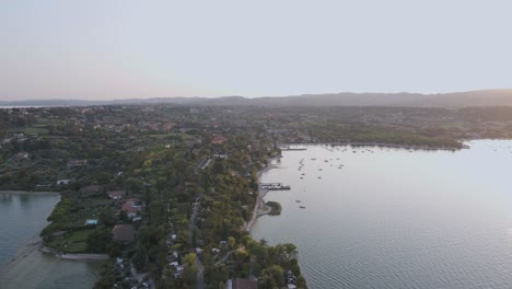 salo italian town aerial panorama, tourist resort by lake garda famous promenade