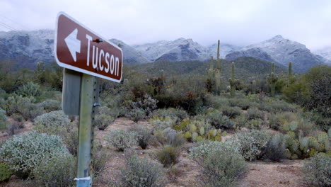 welcoming tucson city board in the countyside dry landscape bushes, at winter season