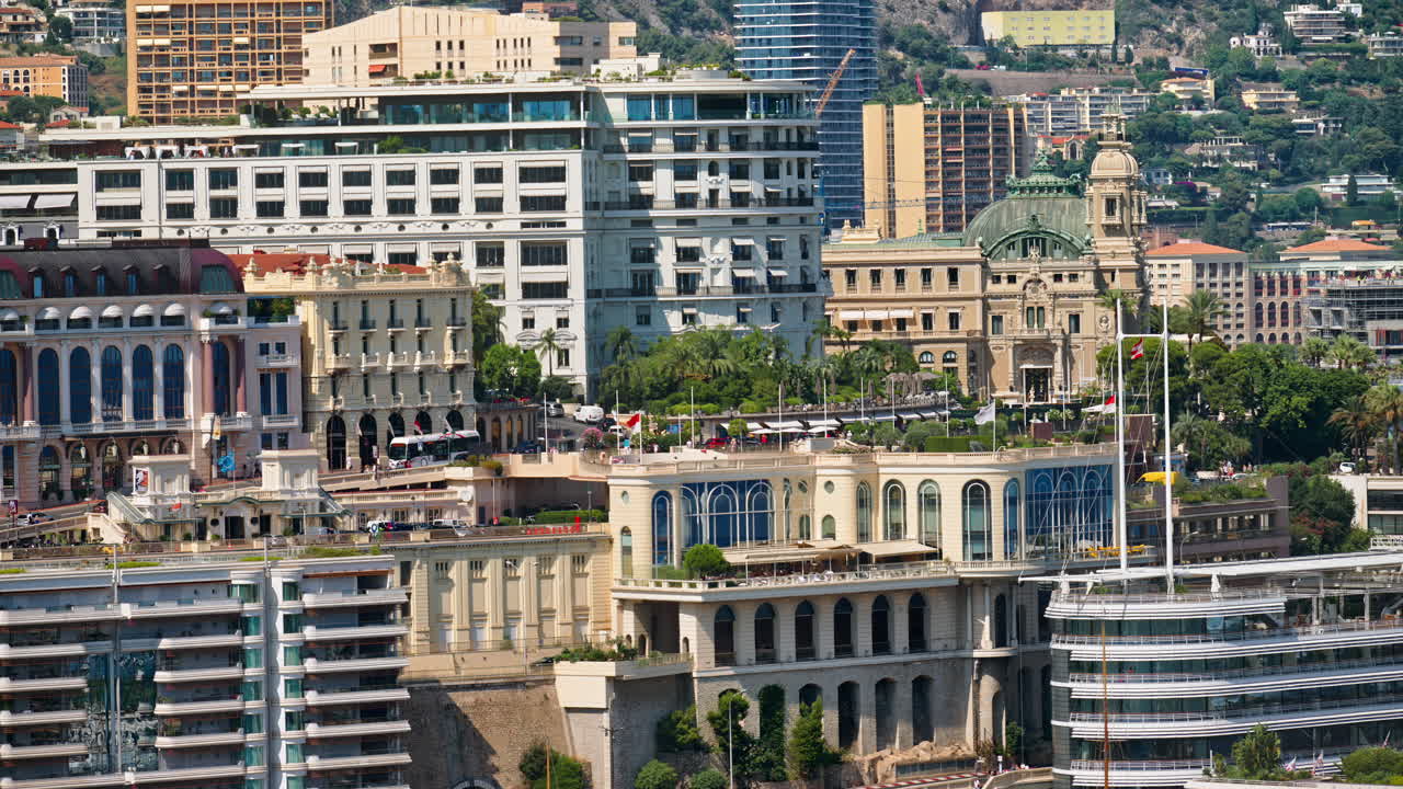 Aerial view of the skyline of Monaco in daylight