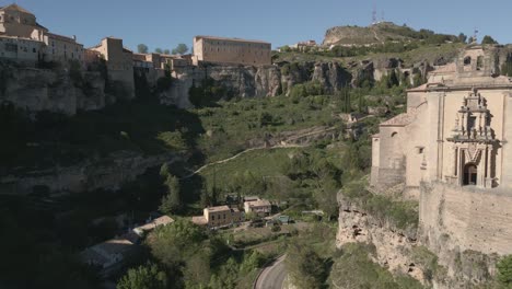 national parador of cuenca. hanging houses. aerial view of the parador next to casas colgantes. convent of san pablo. cuenca. spain.