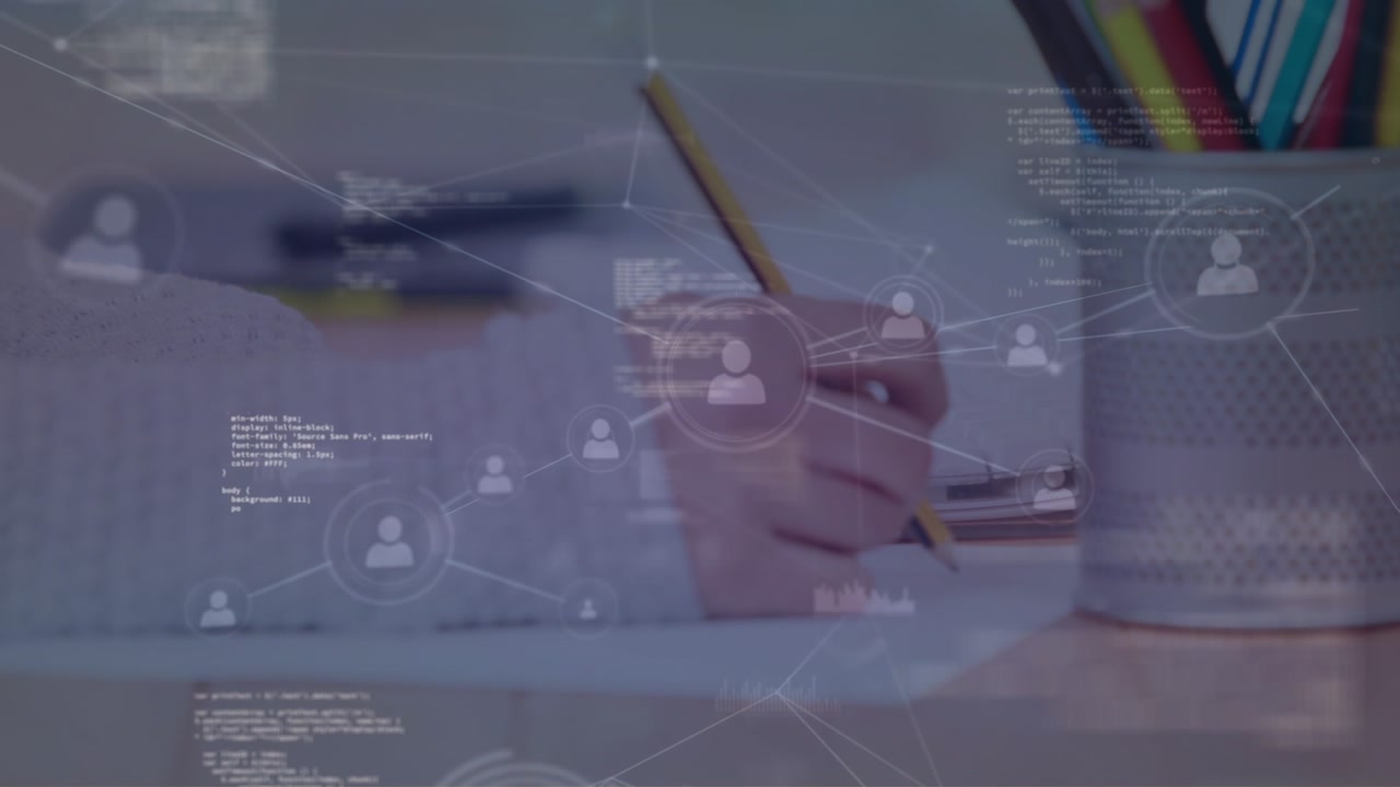 Animation of network of connections over schoolboy light