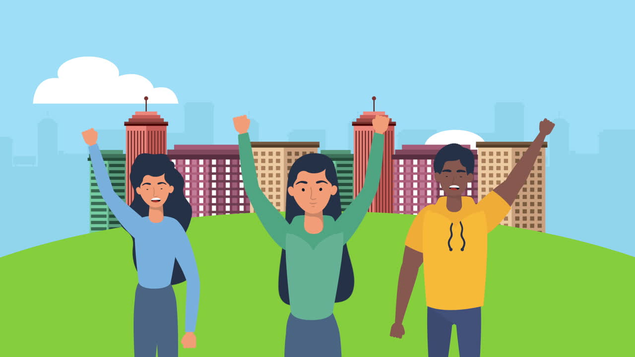 jóvenes que protestan personajes animados