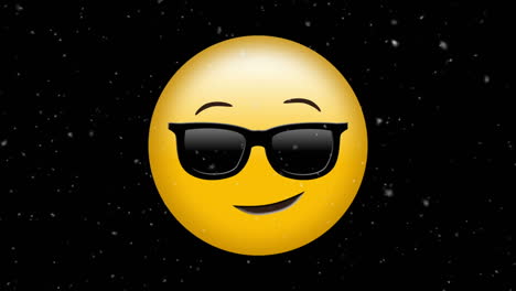 animación del icono del emoji feliz sobre los puntos blancos que caen