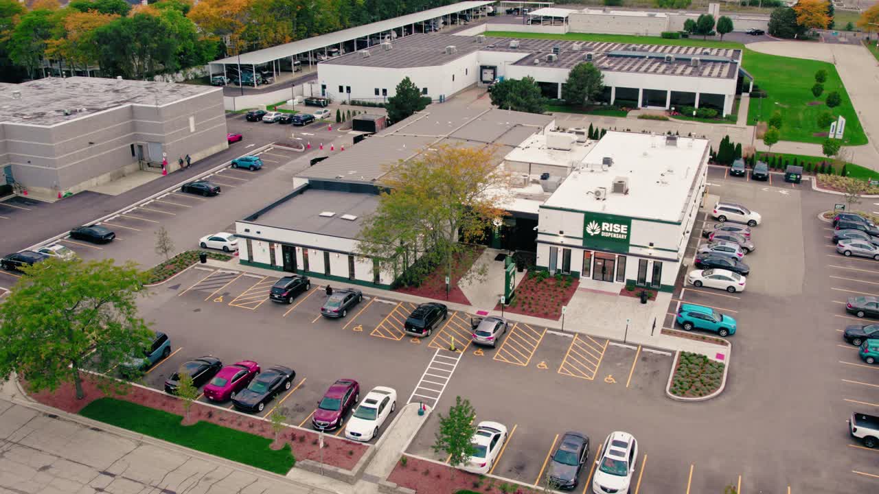 high angle of dispensary drug store in America where you can buy weed, cannabis based products. RISE Mundelein Illinois USA