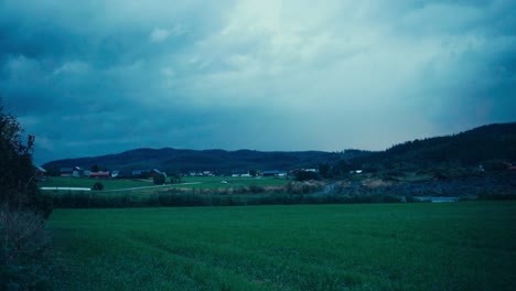 A-Relaxing-View-of-Lush-Green-Field-in-Indre-Fosen,-Norway---Time-Lapse