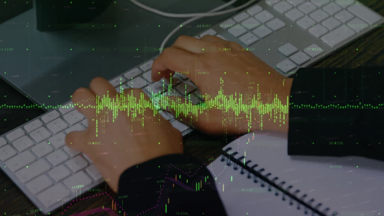 컴퓨터를 이용한 백인 남성에 대한 금융 데이터 처리 애니메이션