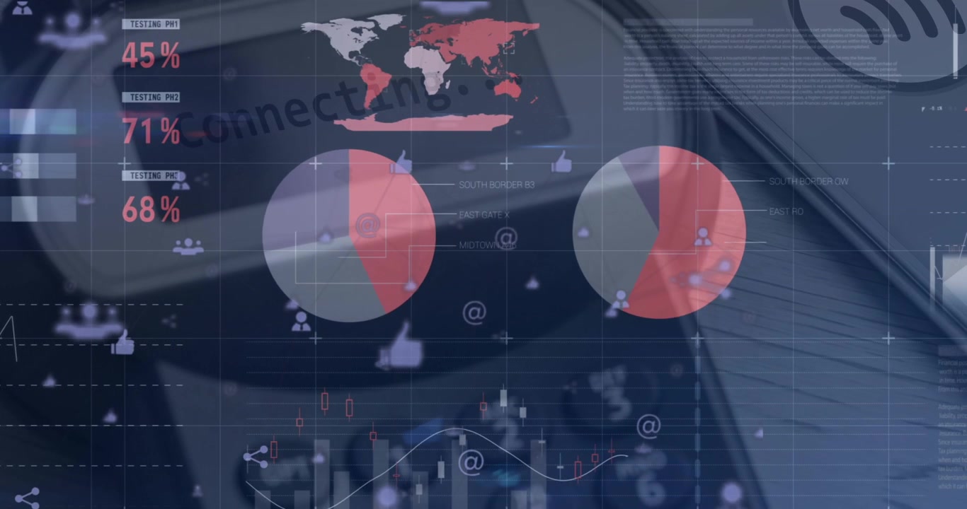 Animasi pemrosesan data keuangan pada pria Kaukasia yang menggunakan komputer