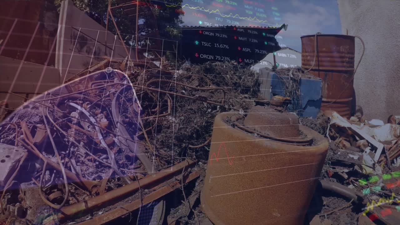 쓰레기 매장 위의 금융 데이터 처리의 애니메이션