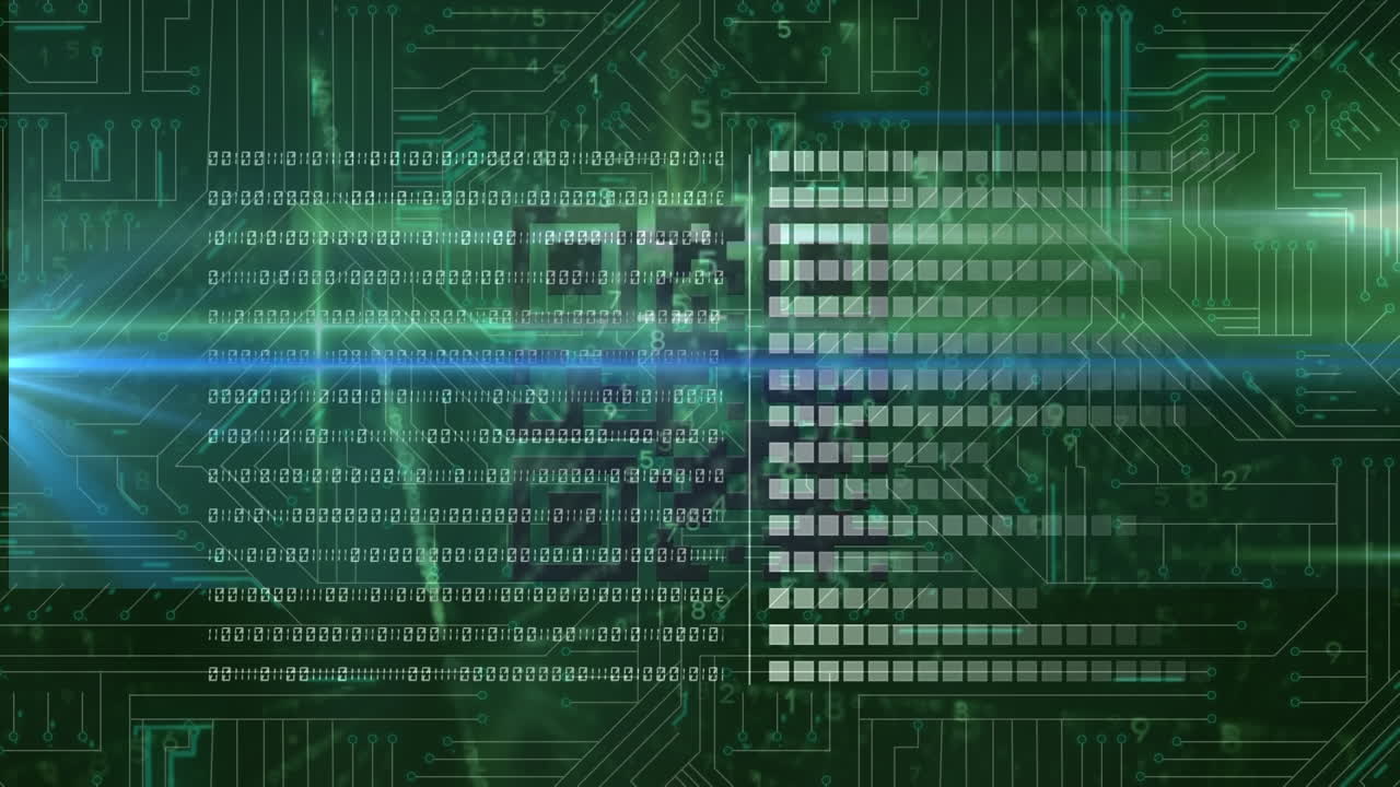 анимация обработки данных на светящейся плате компьютерных схем