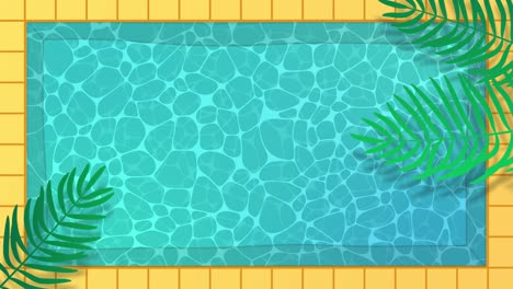 animation of water pool top view. palm leaves. rippled water surface. design for summer holiday background with copy space, wallpaper, web banner, advertising display. swimming pool 4k looped footage