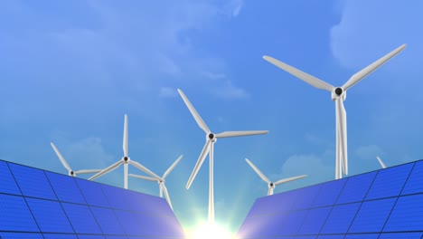 eco green energy concept loop animation green power ower generation by wind turbines and solar panels.