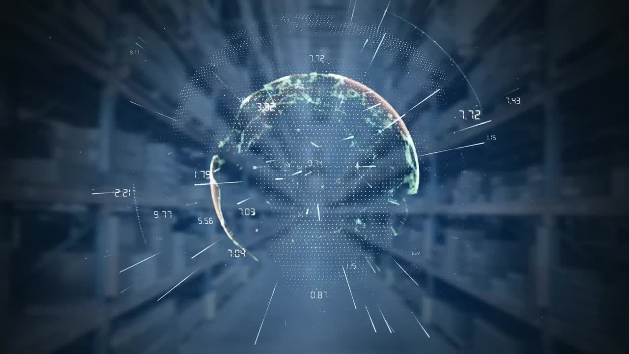 창고에 대항하여 회전하는 지구상에서 빛의 흔적의 애니메이션