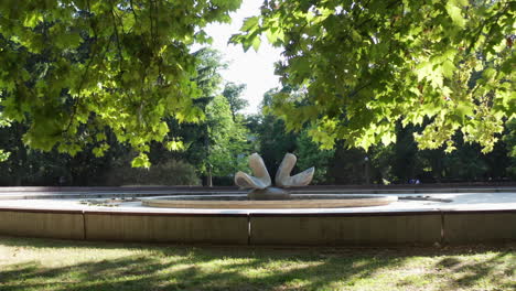 revelando de los árboles tiro de fuente de palomas - hito en triste janka krala, bratislava, capital de eslovaquia - día soleado de verano
