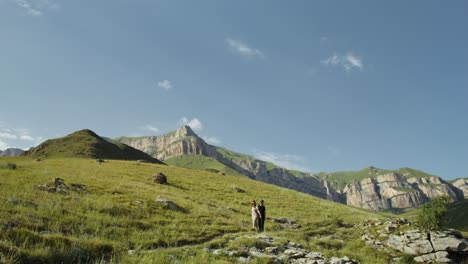 couple hiking in mountains