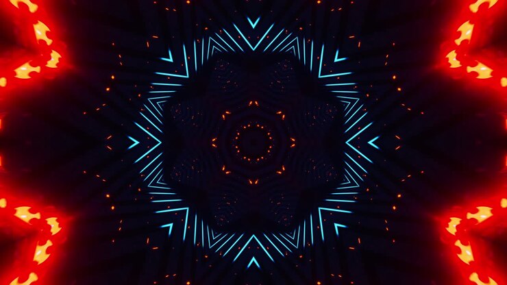 Padrão abstrato azul e branco com estrela. Loop VJ de Caleidoscópio