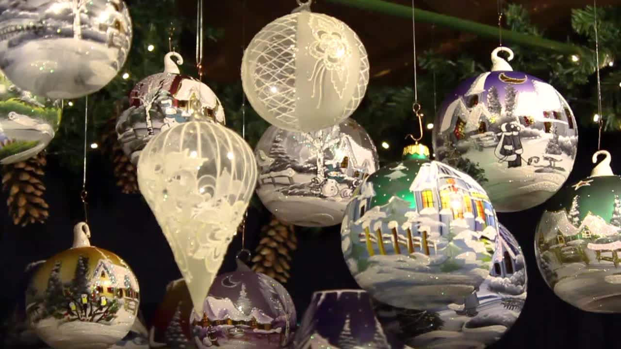 Colorful ornaments and baubles around the Christmas markets