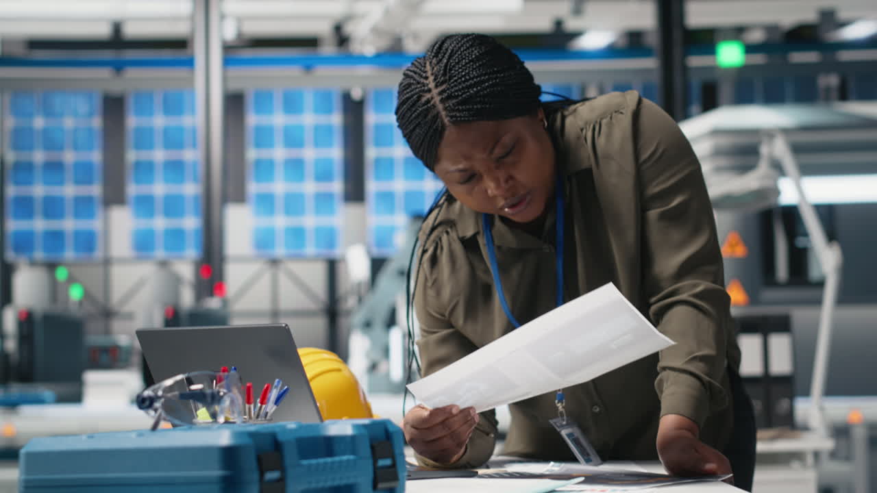 African-American Engineer Working With Plans