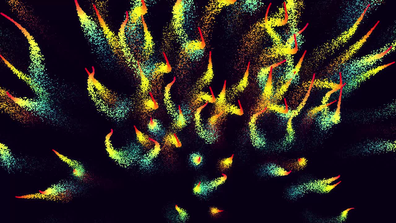 Magic particles form beatuful trails. 3d render abstract colorful explosion with luma matte like alpha channel. Rainbow color explosion.