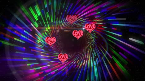 animation of falling hearts over colorful lights