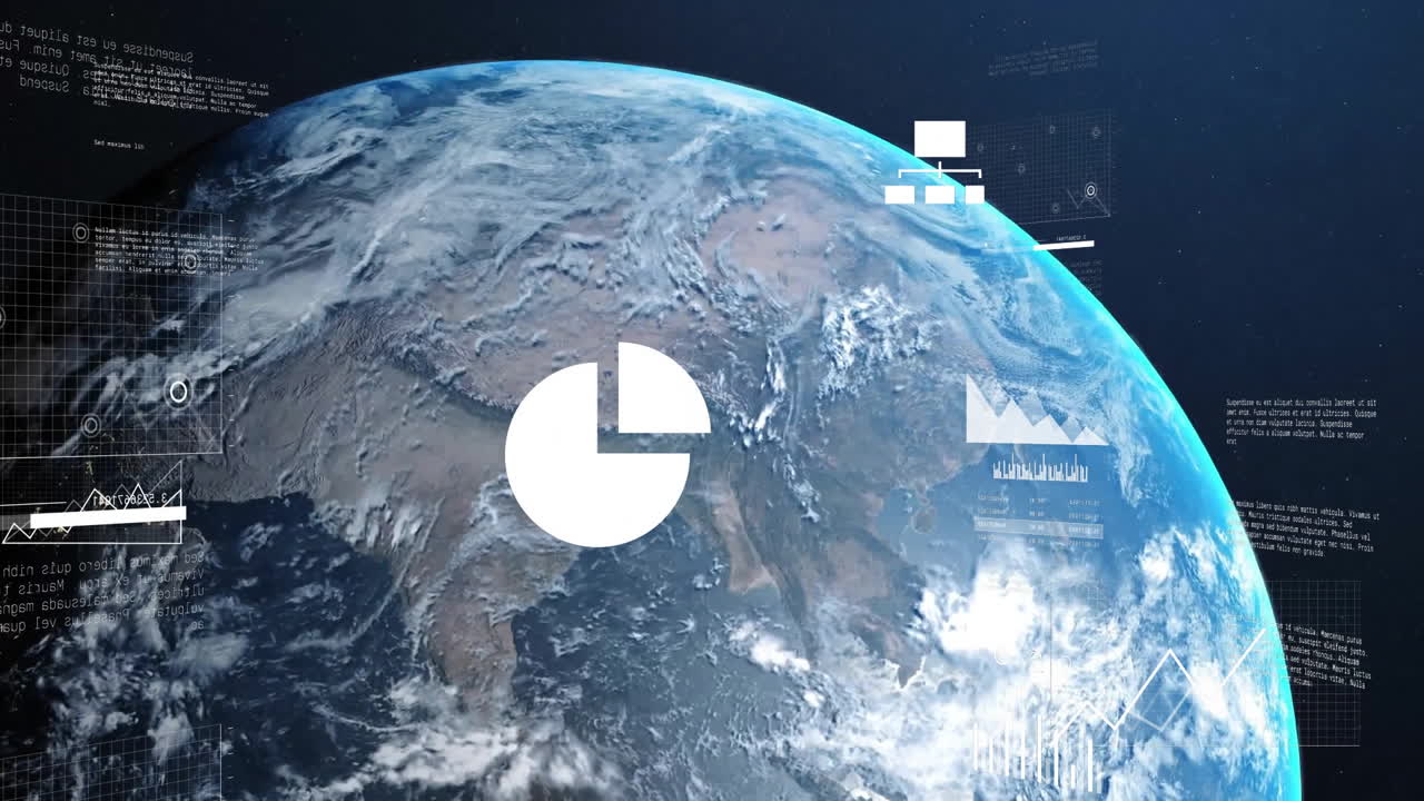 블랙 배경에 전 세계 금융 데이터 처리의 애니메이션