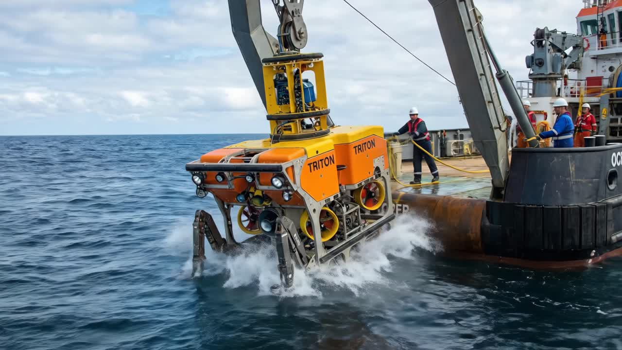 Veicolo filoguidato Triton in fase di implementazione dalla nave Ocean Explorer