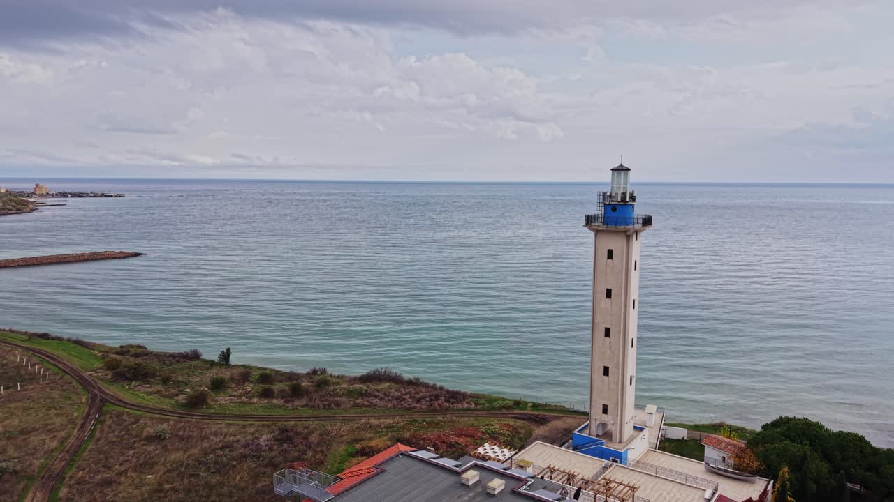 Beautiful aerial view of a lighthouse by the sea in Bulgaria