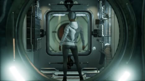 woman astronaut on a futuristic spaceship