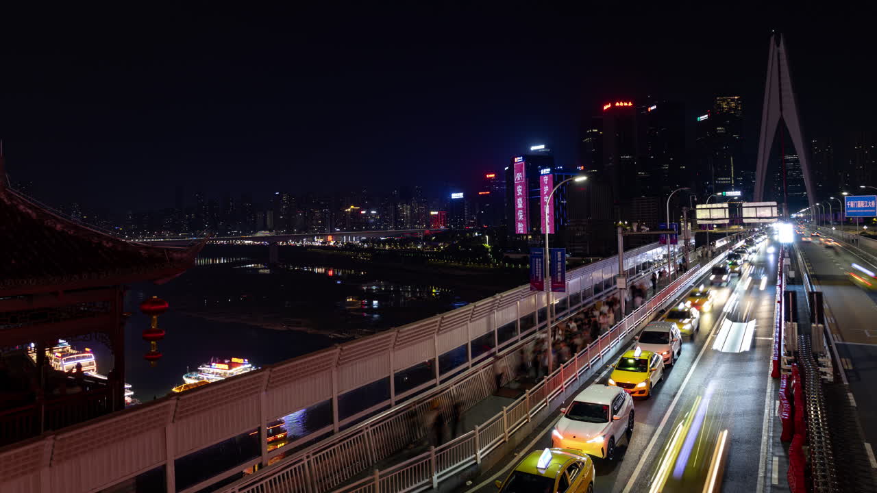 Timelapse of the amazing Chongqing city skyline from a high vantage point at night