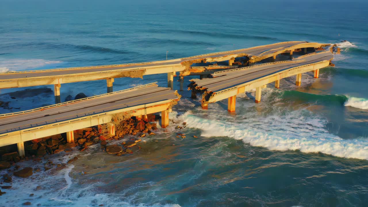 Damaged Bridge Over Ocean