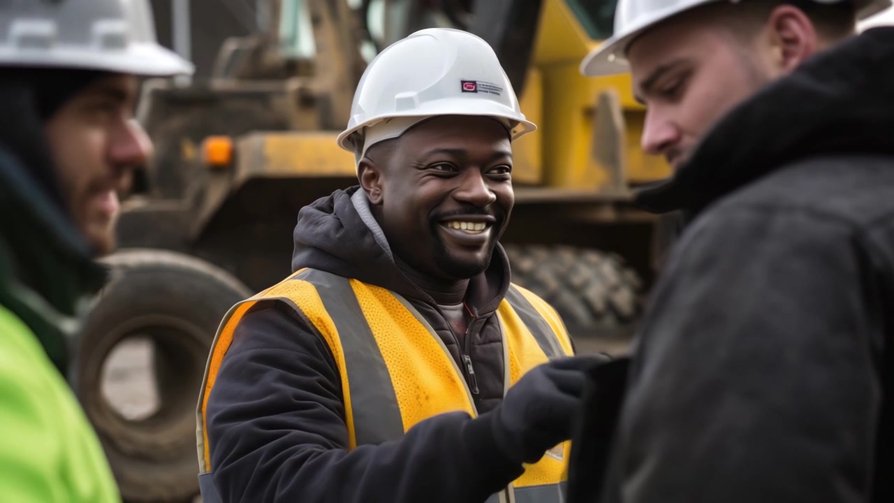 Construction Workers Discussing Project Plans on Site