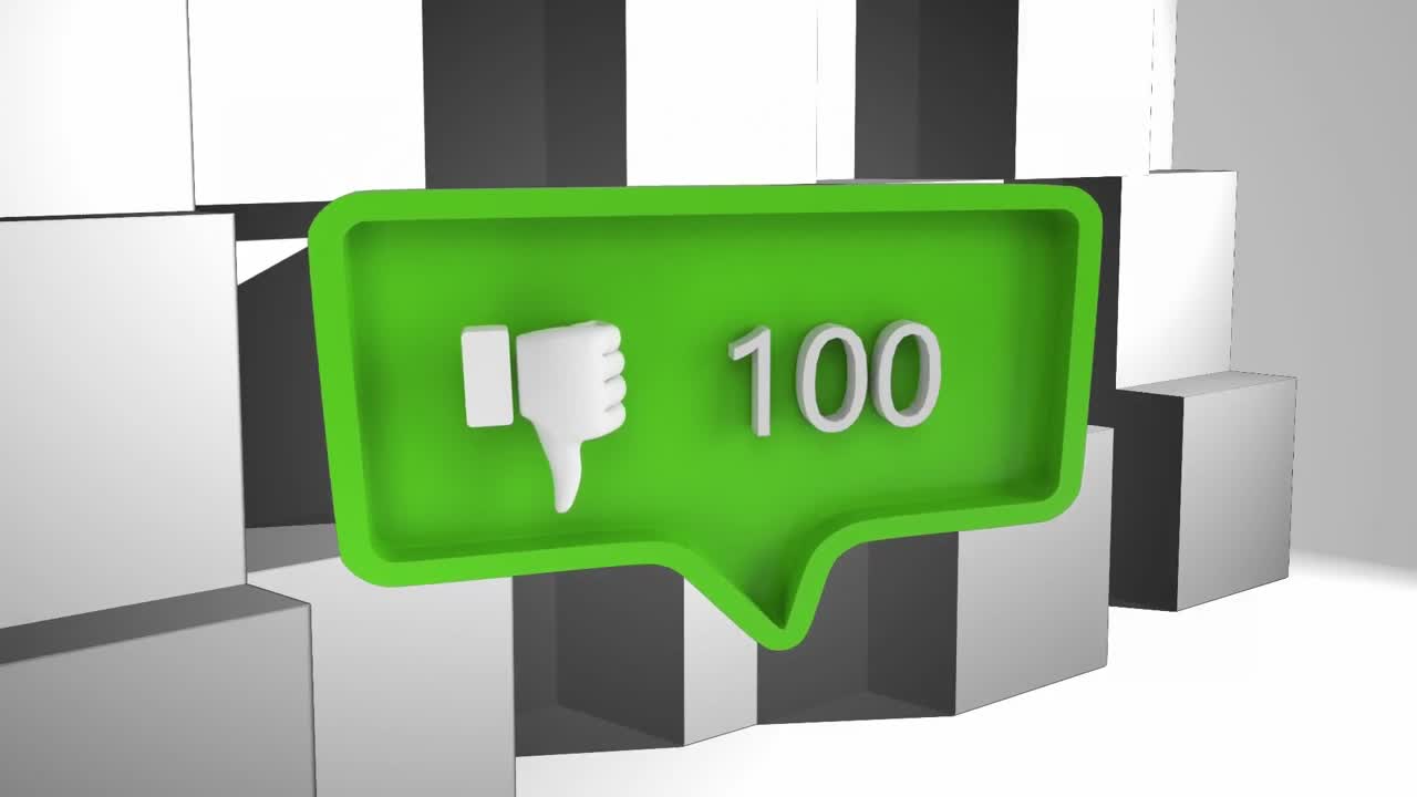 ⁇ 색 배경에 회색 큐브 위에 점점 더 많은 숫자를 가진 혐오 아이콘의 애니메이션