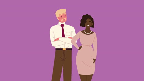 pareja de trabajadores rubios y afro animación