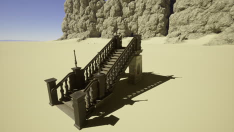 unique staircase stands alone against rocky backdrop in deserted landscape