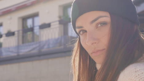 woman in a knitted hat