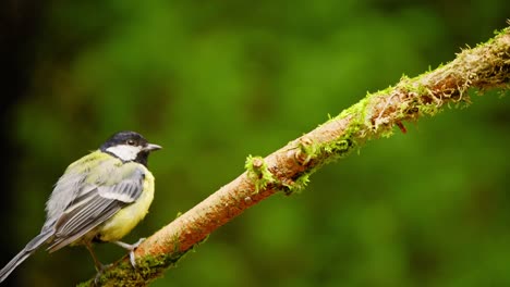 Great-Tit-in-Friesland-Netherlands-perched-on-thin-branch-covered-with-moss-growing-diagonally