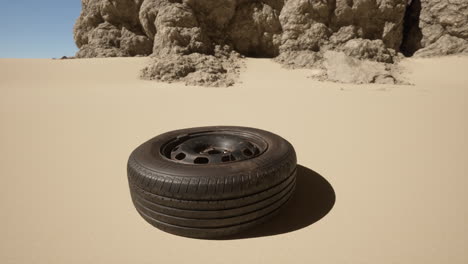 rusty tire in the desert