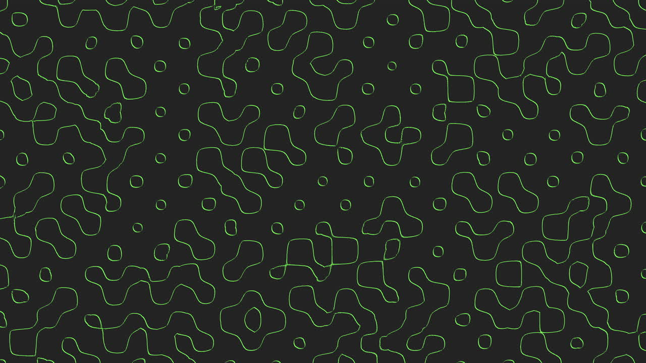 Repetitive black and green pattern with lines of small circles and shapes of small squares, creating an intricate and stylish design that continues endlessly