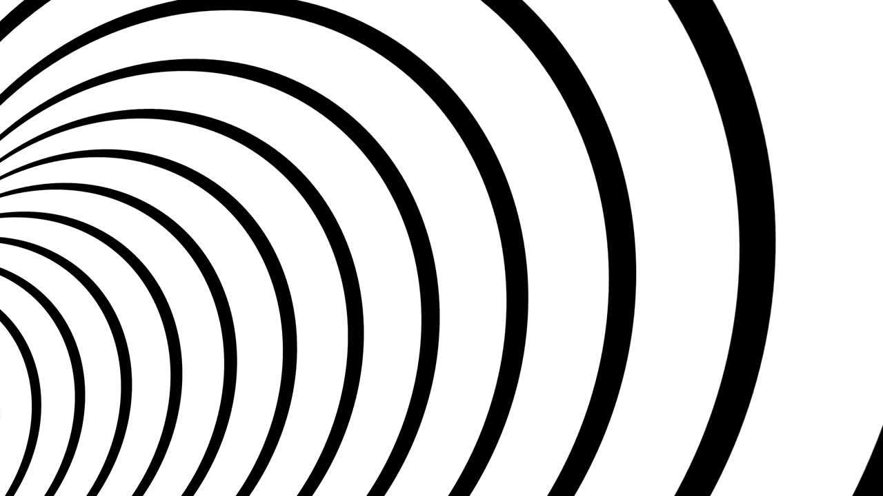 túnel rayado imágenes de ilusión óptica 3d. toroide monocromo dentro de efecto visual de movimiento. bucle de torsión abstracto en blanco y negro animación realista. espiral infinita geométrica hipnótica video 4k