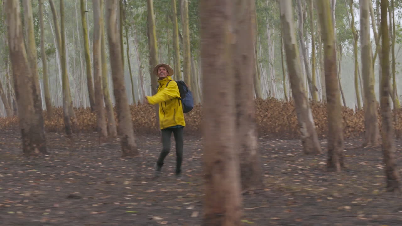 A Hiker runs into the wild dense woods of Nepali Forest