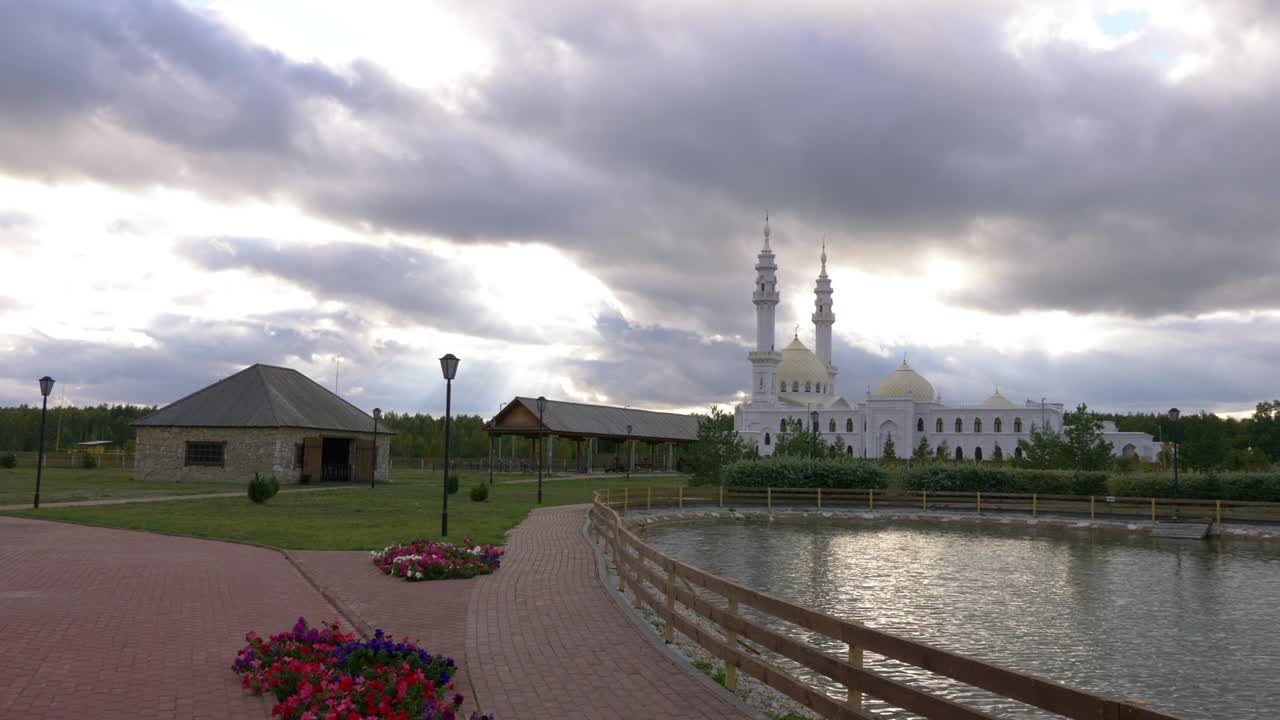 White mosque Bolgar, Volga Bulgaria, Kazan tatarstan Russia on background.