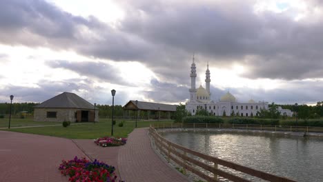 white mosque bolgar, volga bulgaria, kazan tatarstan russia on background.