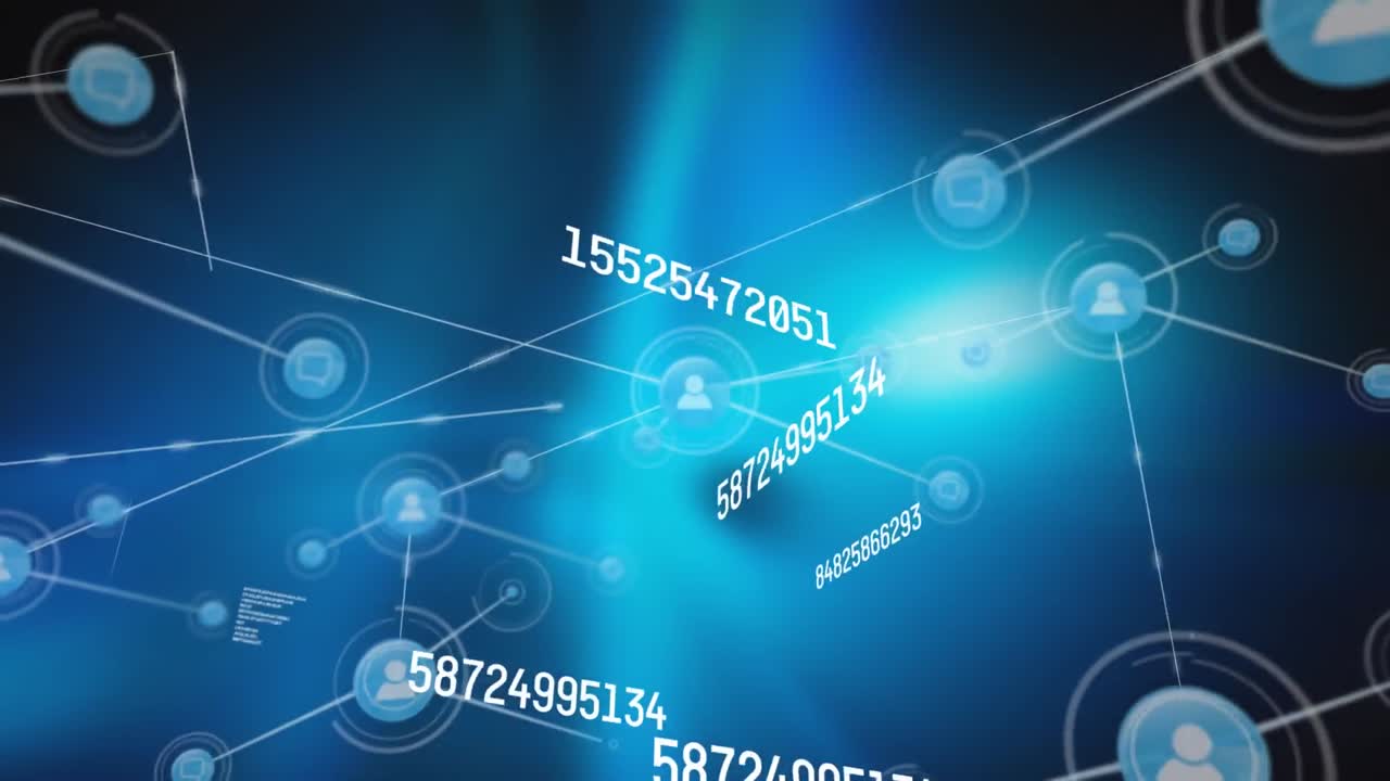 아이콘과 데이터 처리로 연결 네트워크의 애니메이션