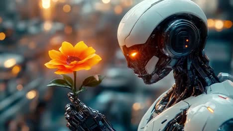 robot with a flower