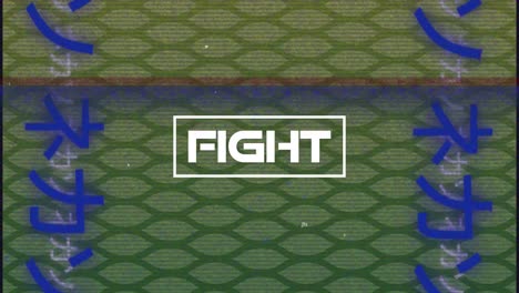 Animation-of-fight-text-in-white-and-interference-over-blue-japanese-text-on-green-pattern