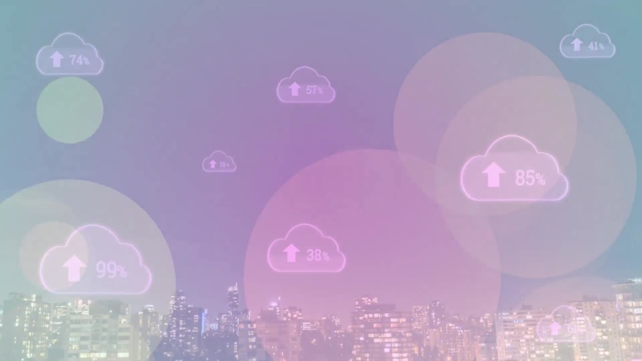 도시 풍경 위의 구름의 비율을 나타내는 애니메이션