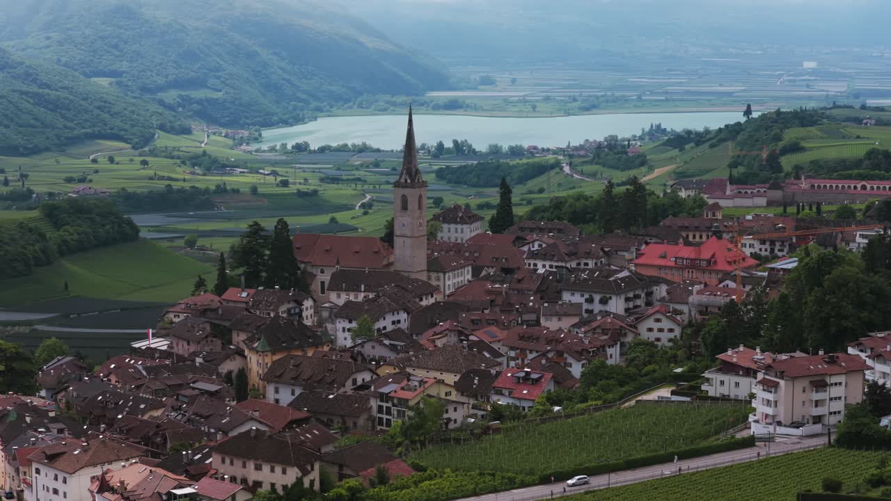 Picturesque church and village with stunning landscape in South Tyrol, Italy.