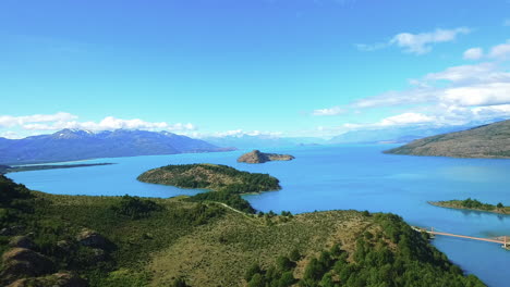 aerial - beautiful general carrera lake in patagonia, chile, wide shot panorama